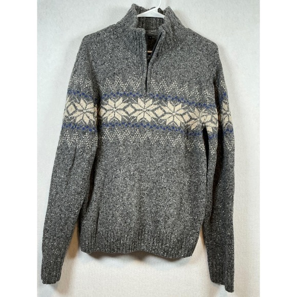 Lorenzo Magni Mens Wool Blend Fair Isle Quarter Zip Sweater Grey Made in Italy S - Picture 2 of 9